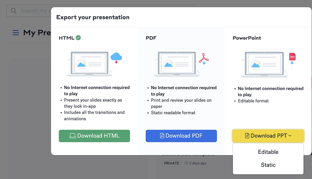 Best presentation Software - Slidebean's offline viewing capabilities