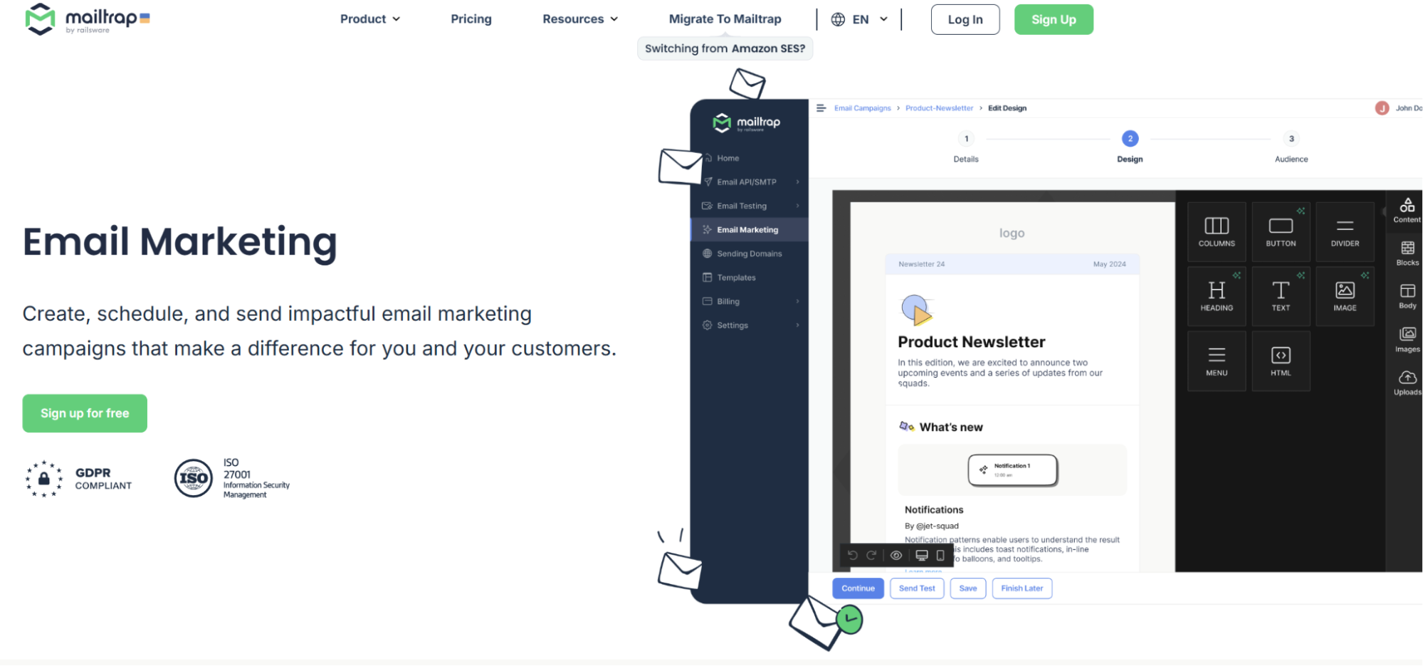 email marketing tool - Mailtrap features