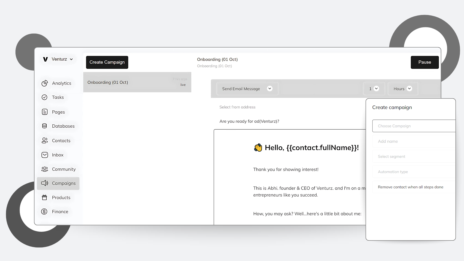 Venturz AI feature in action dashboard