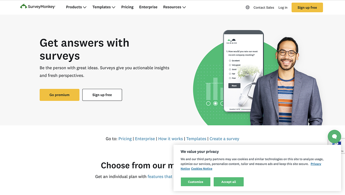 Qualtrics alternatives - SurveyMonkey home page