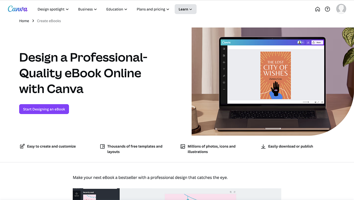 best ebook creator - Canva home page