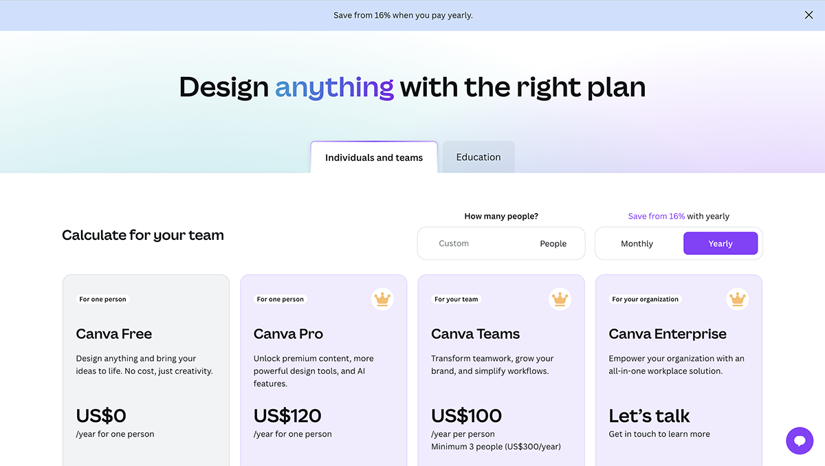 best ebook creator - Canva pricing