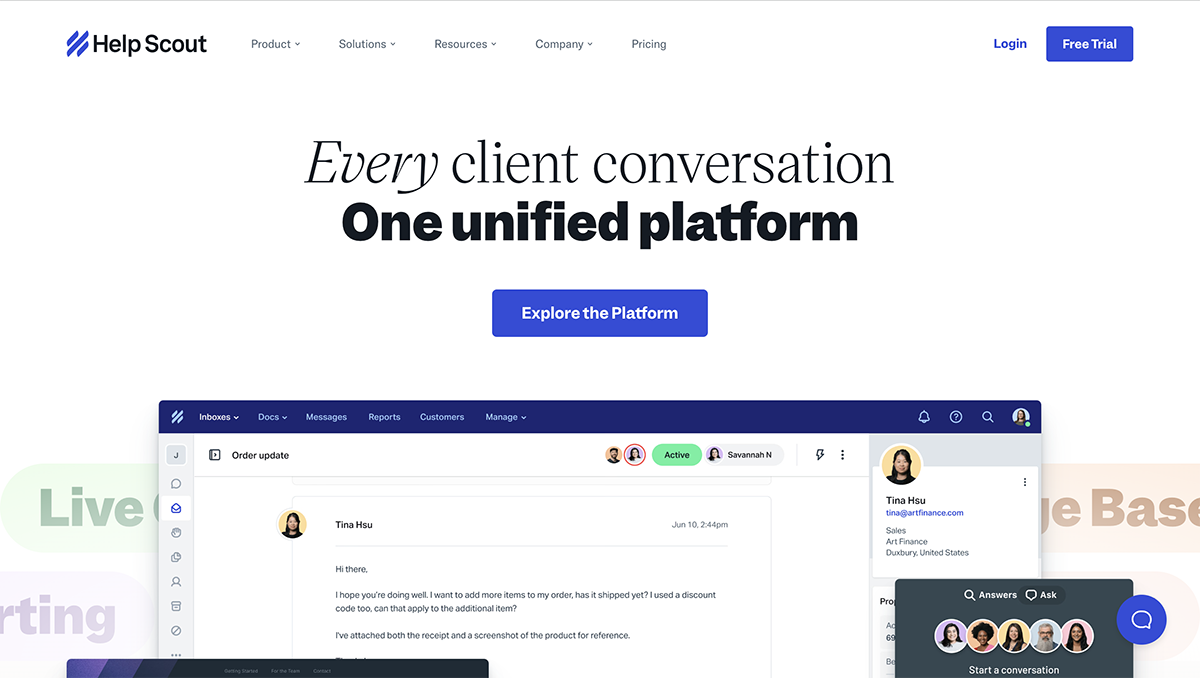 customer success software - Help Scout home page