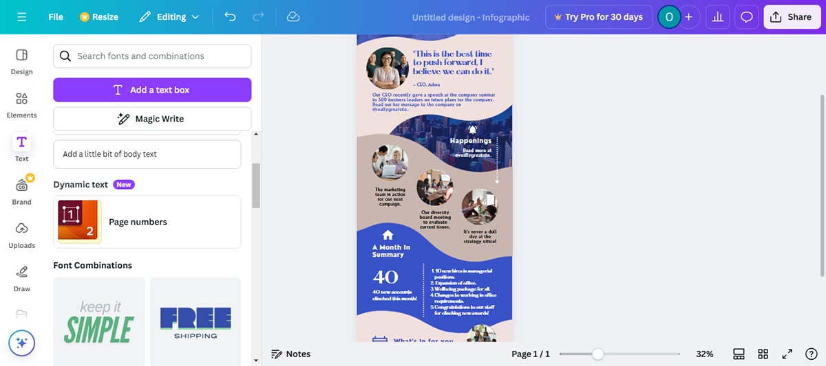 tools to create infographics - Canva text options