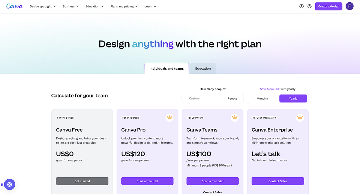 tools to create infographics - Canva pricing