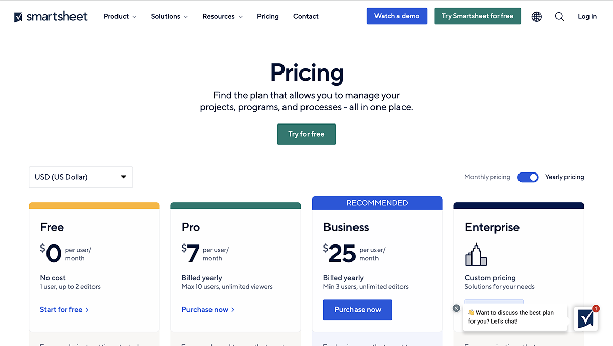 airtable alternatives - Smartsheets pricing 