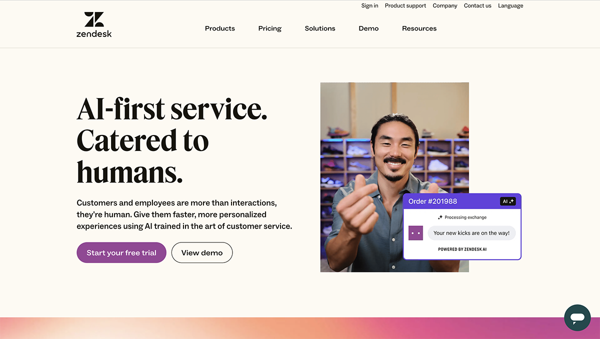 customer success software - Zendesk home page