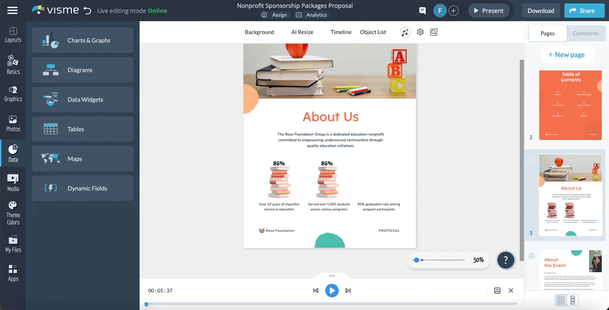 sponsorship packages - a GIF showing how to add our new 3D widgets and graphics