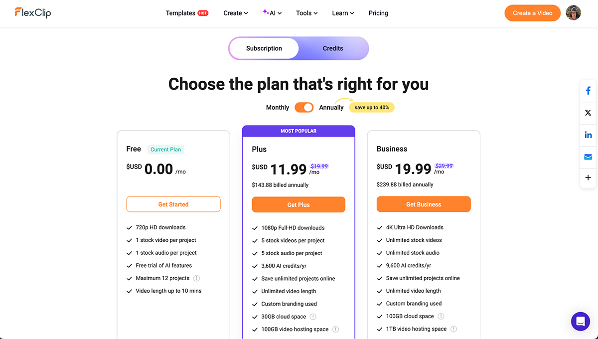 best video presentation software - Flexclip pricing