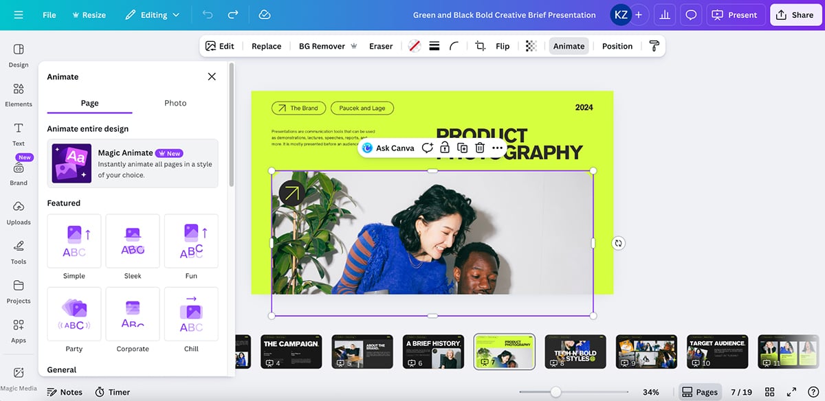 animated presentation software - Canva animations 