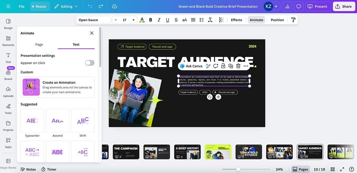 animated presentation software - Canva animations 