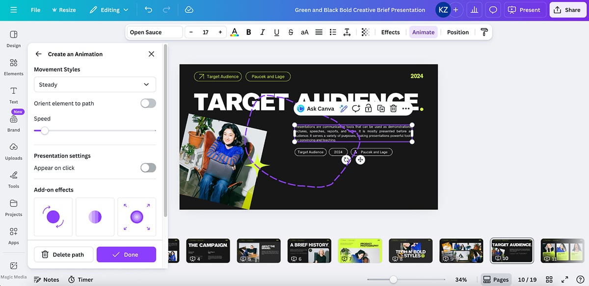 animated presentation software - Canva animations 