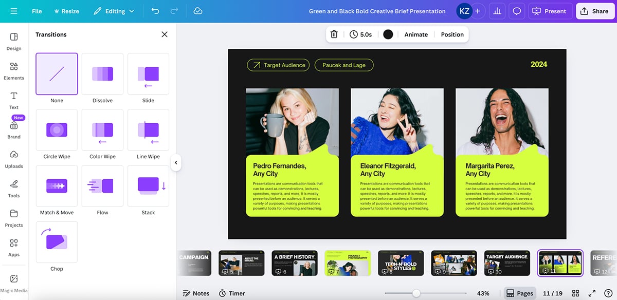 animated presentation software - Canva transitions 