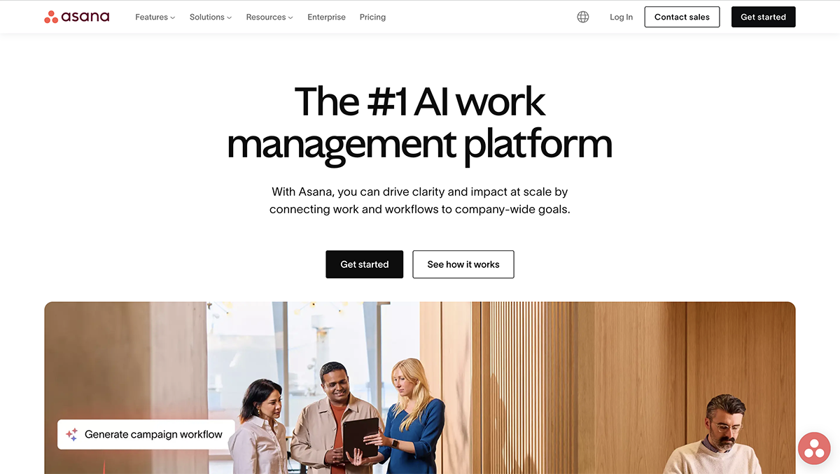 airtable alternatives - Asana home page