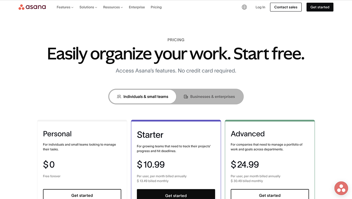 airtable alternatives - Asana pricing 