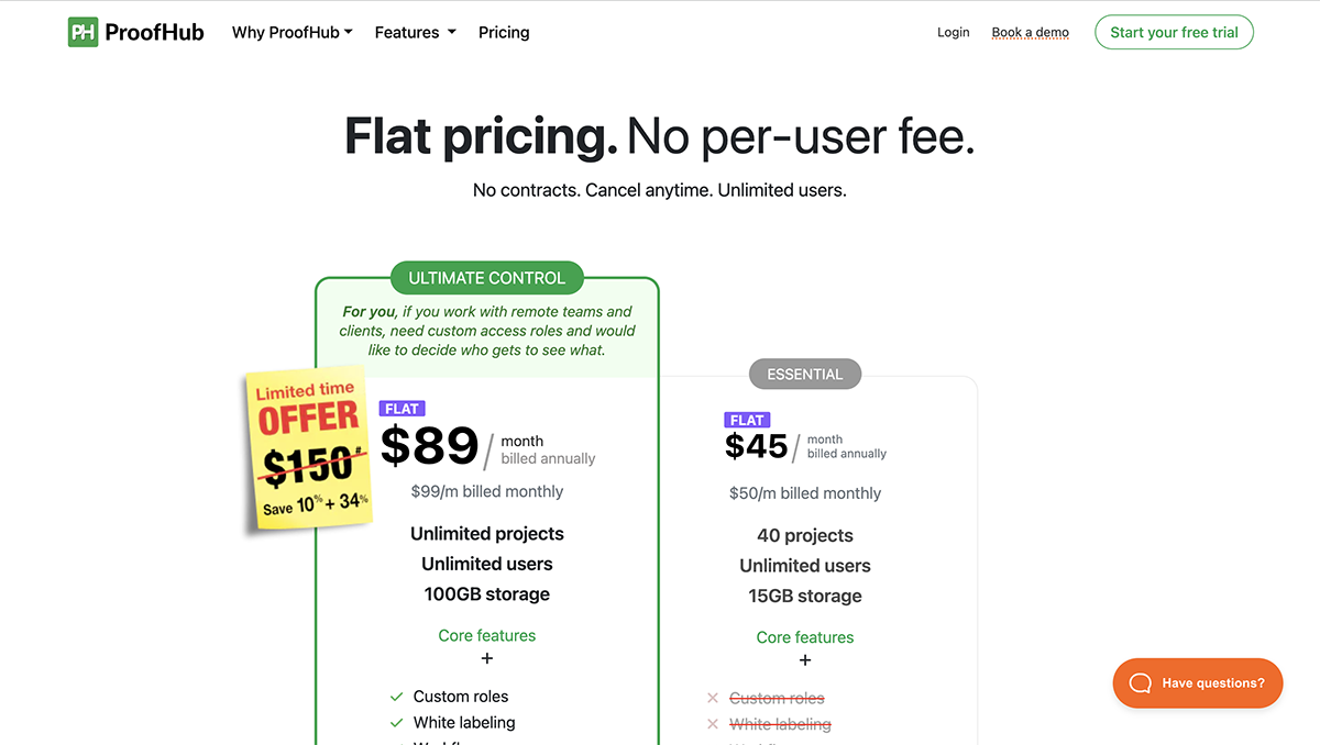 airtable alternatives - ProofHub pricing page
