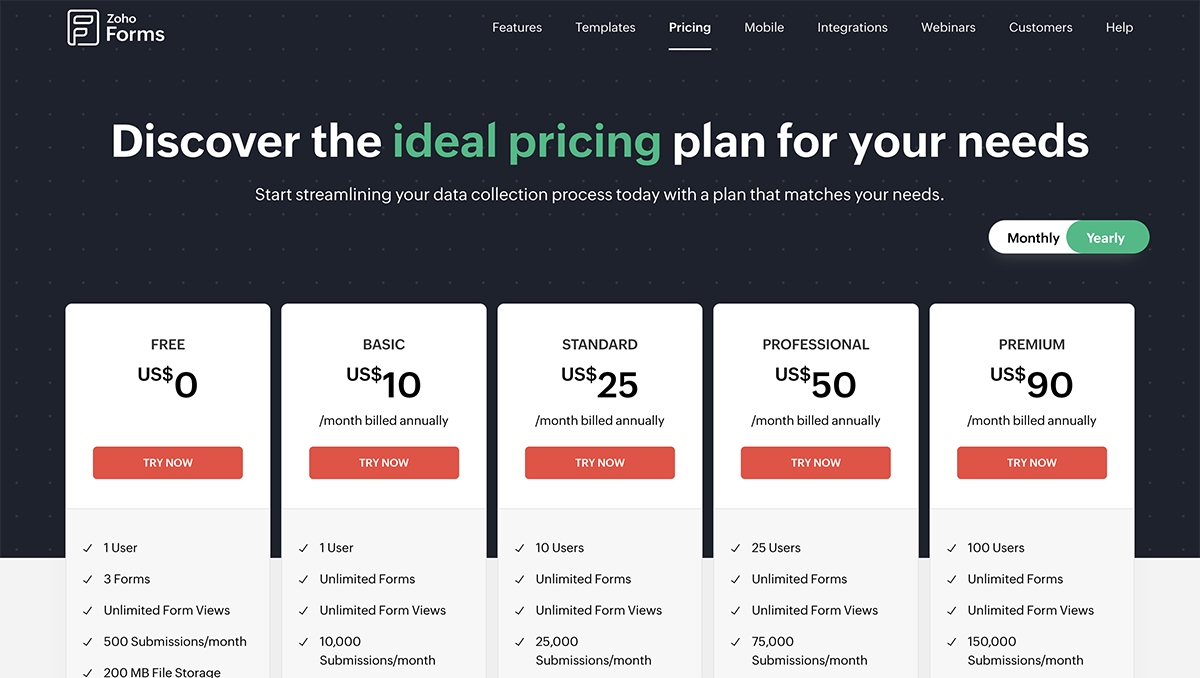 Qualtrics alternatives - Zoho forms pricing