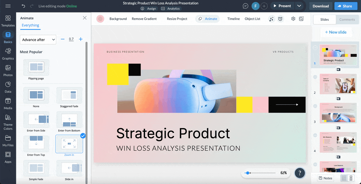 Slide transitions in Visme