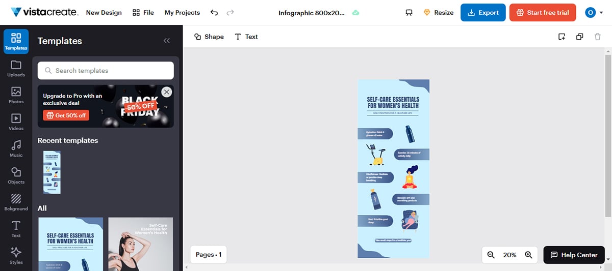 tools to create infographics - Vistacreate interface