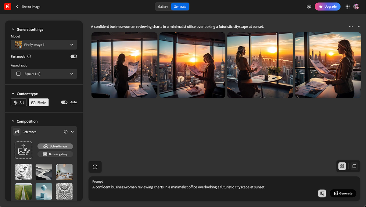 AI Image Generator - Adobe Firefly interface test prompt