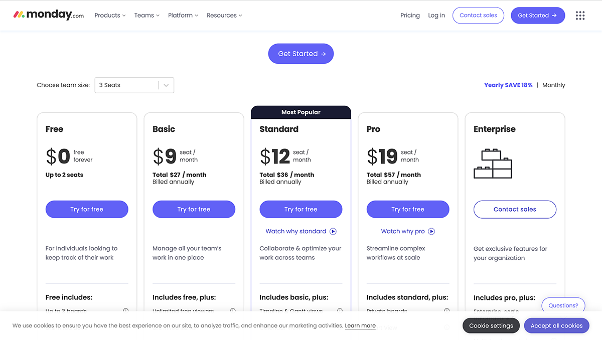 airtable alternatives - Monday.com pricing
