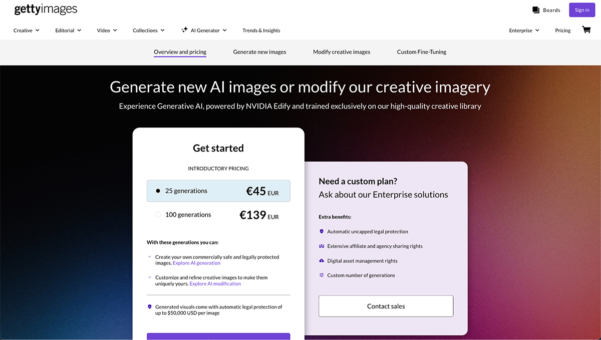 Generative AI by Getty Images Best AI Image Generators pricing