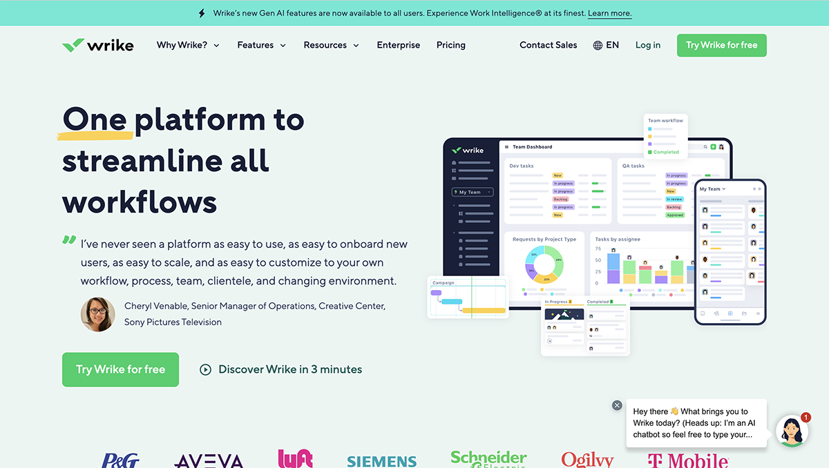 airtable alternatives - Wrike home page