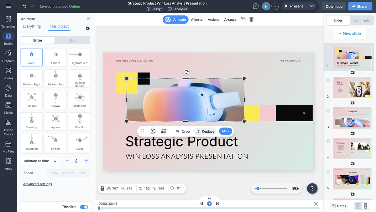 Different animation options in Visme