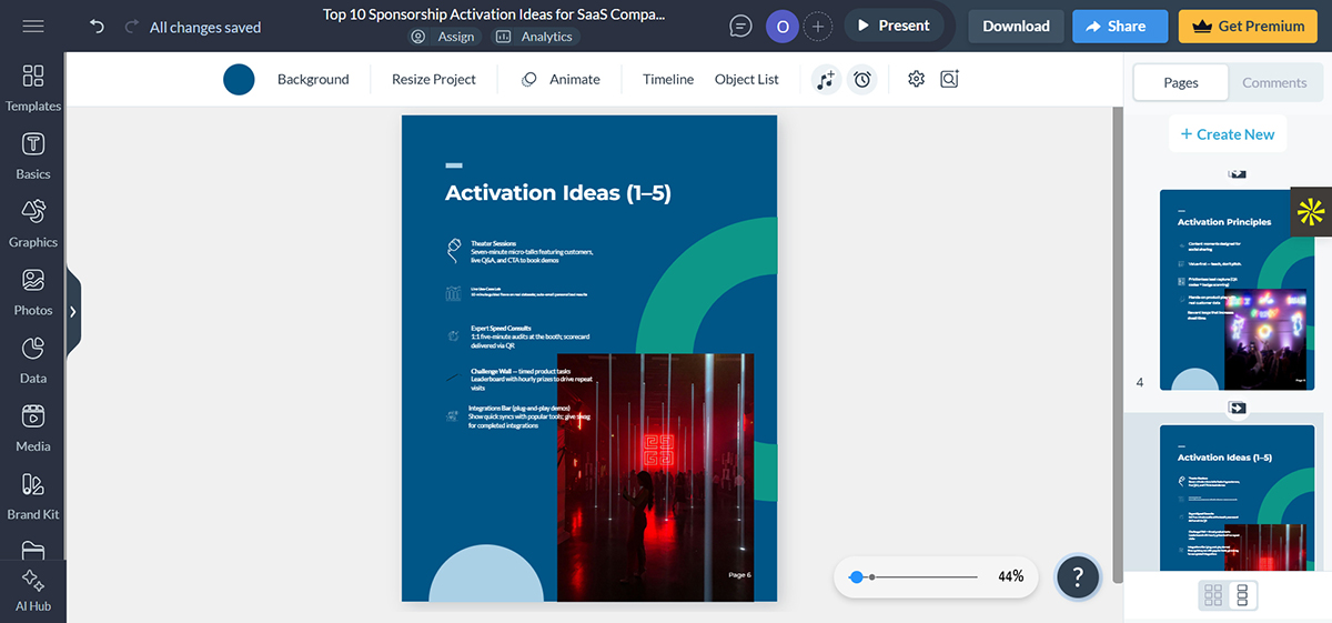 Brainstorm Unique Activation Ideas and Create Reports - Visme AI designer output