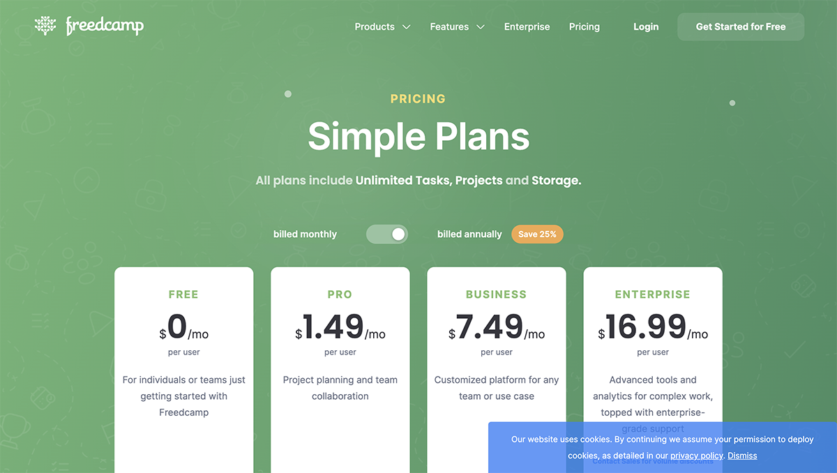 airtable alternatives - Freedcamp pricing 