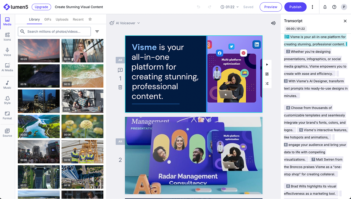 video presentation software - lumen5 interface