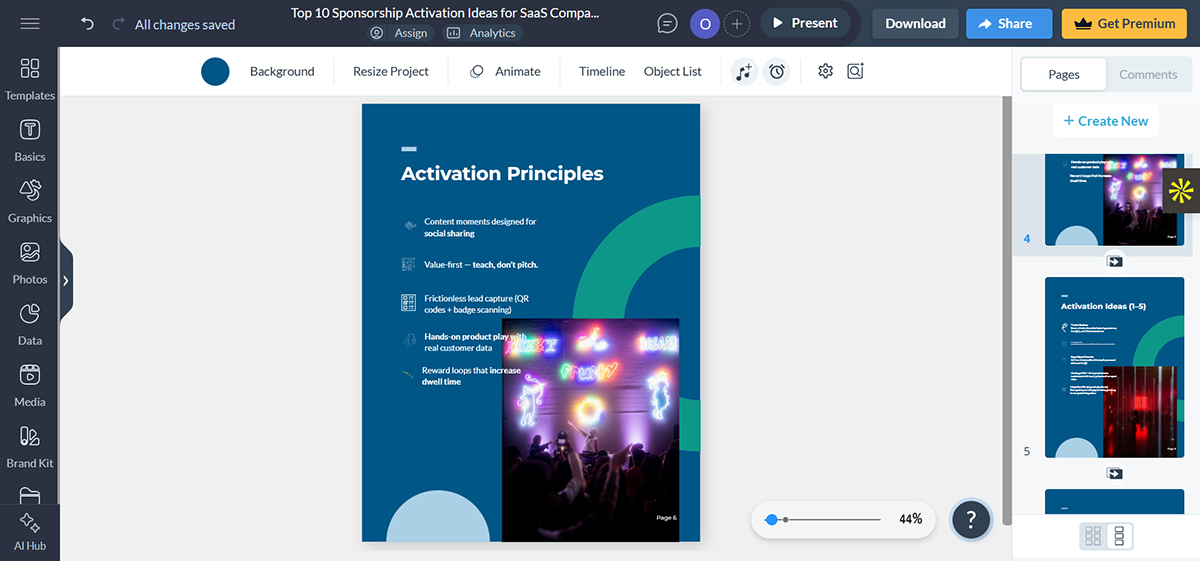 Brainstorm Unique Activation Ideas and Create Reports - Visme AI designer output