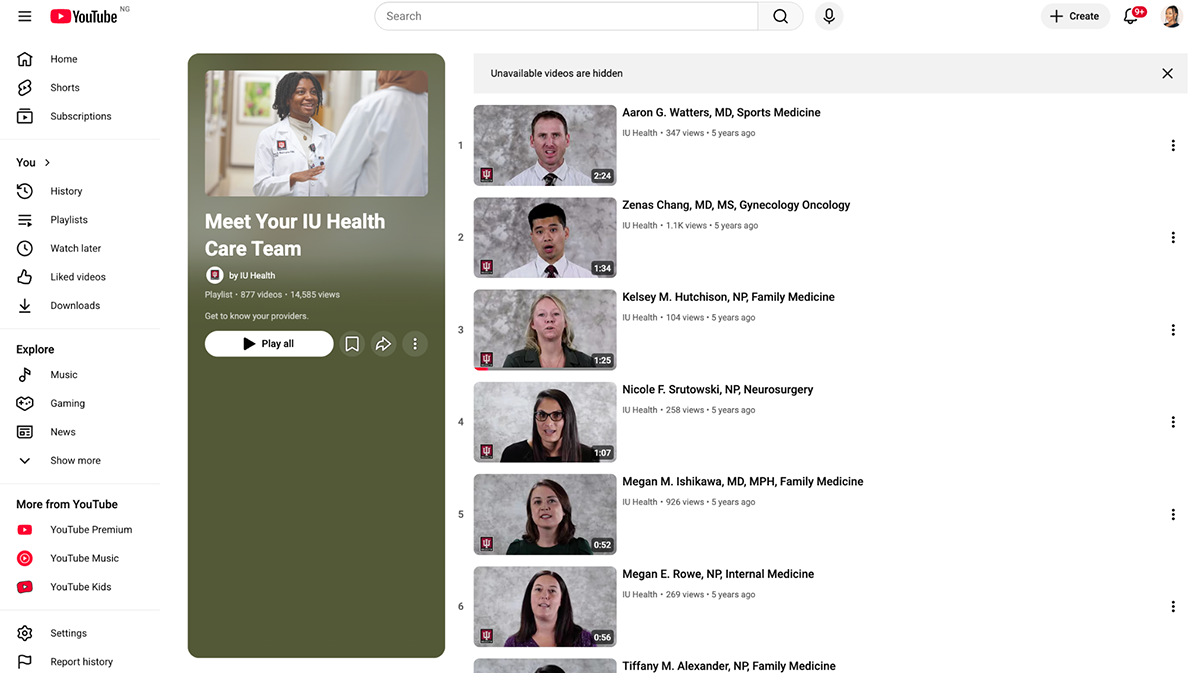 Healthcare Marketing strategies - screenshot of Indiana university healthcare team video