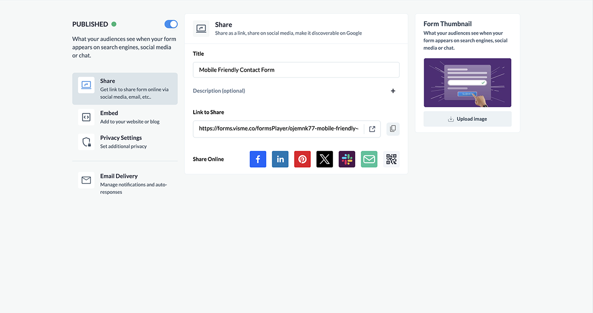 Qualtrics alternatives - Visme forms sharing and publishing