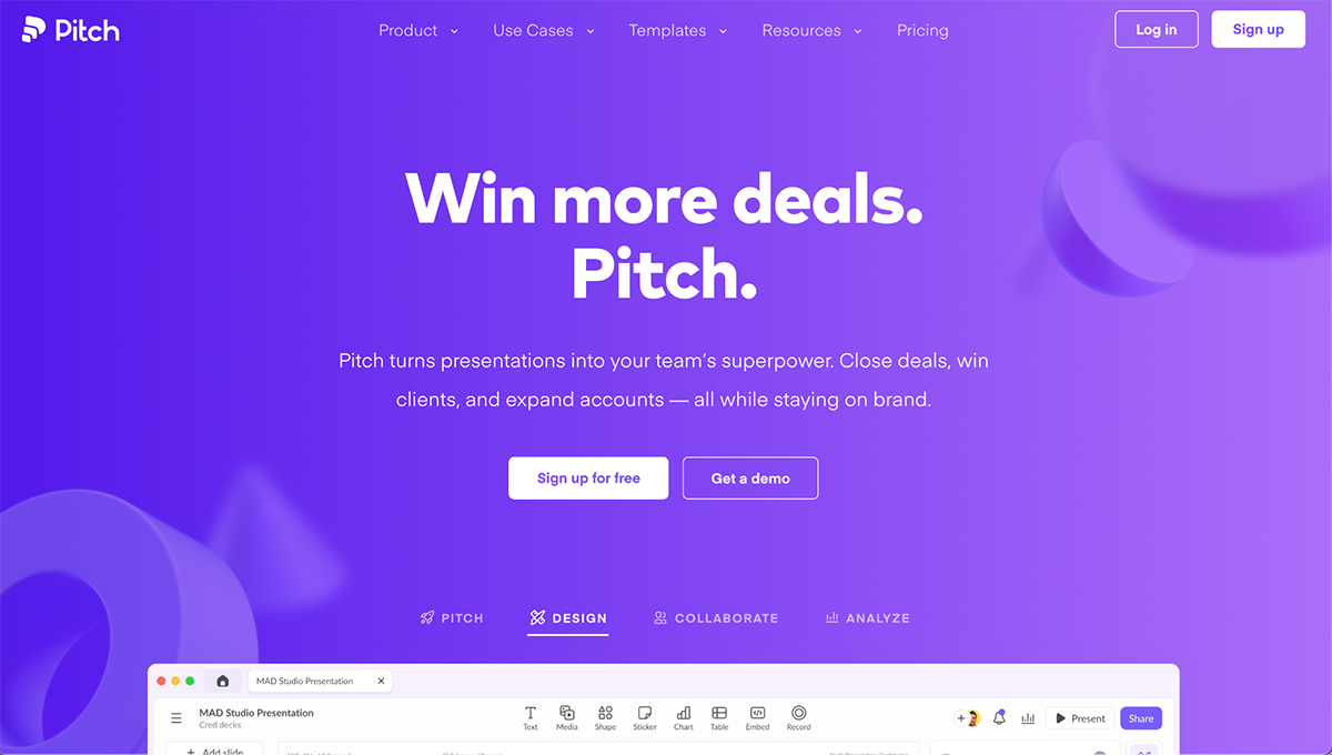 Presentation apps - Pitch home page