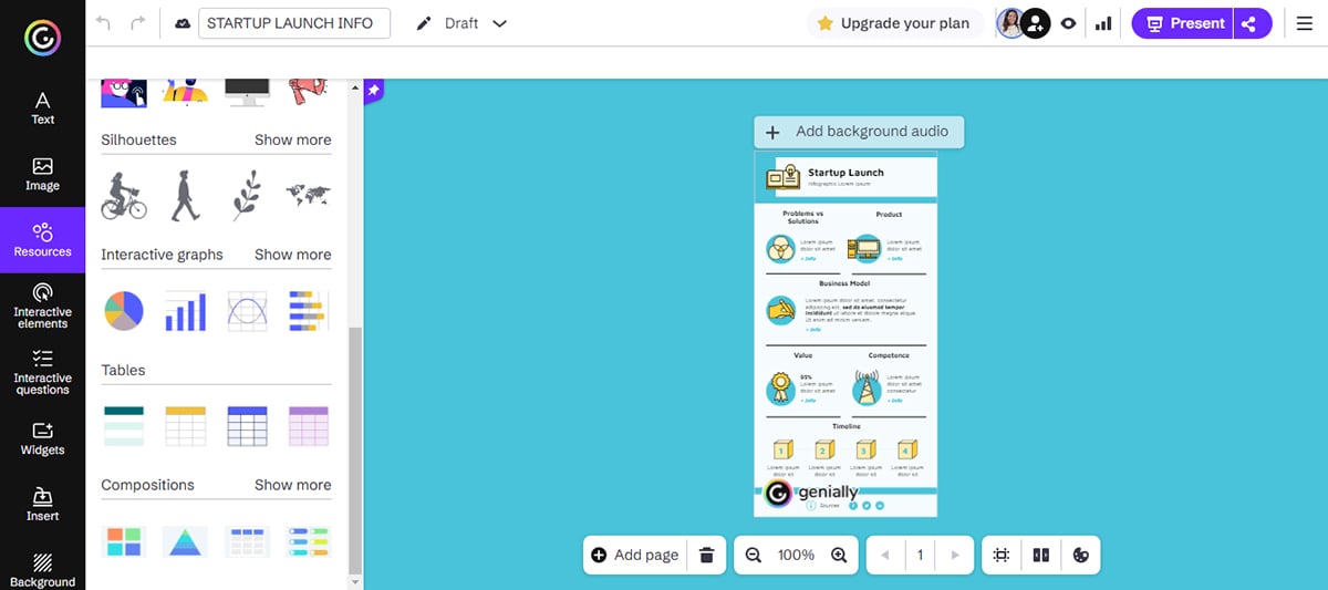 tools to create infographics - Genially interface