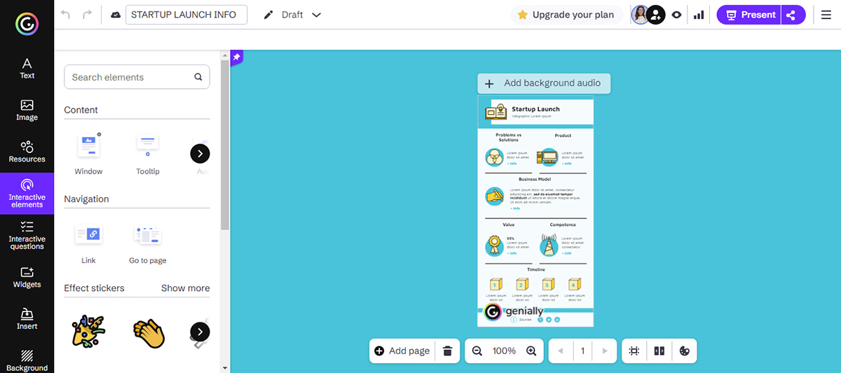 tools to create infographics - Genially interface