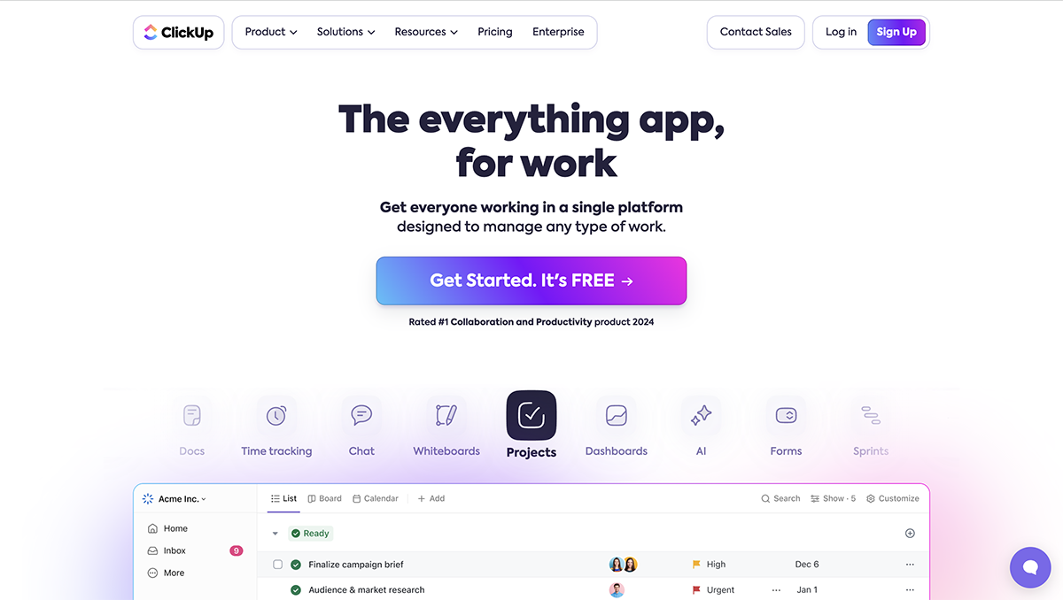 airtable alternatives - Clickup home page