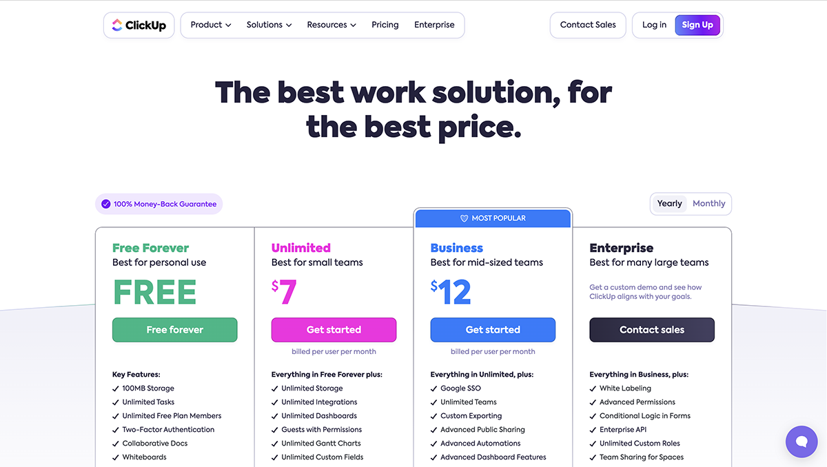 airtable alternatives - Clickup pricing