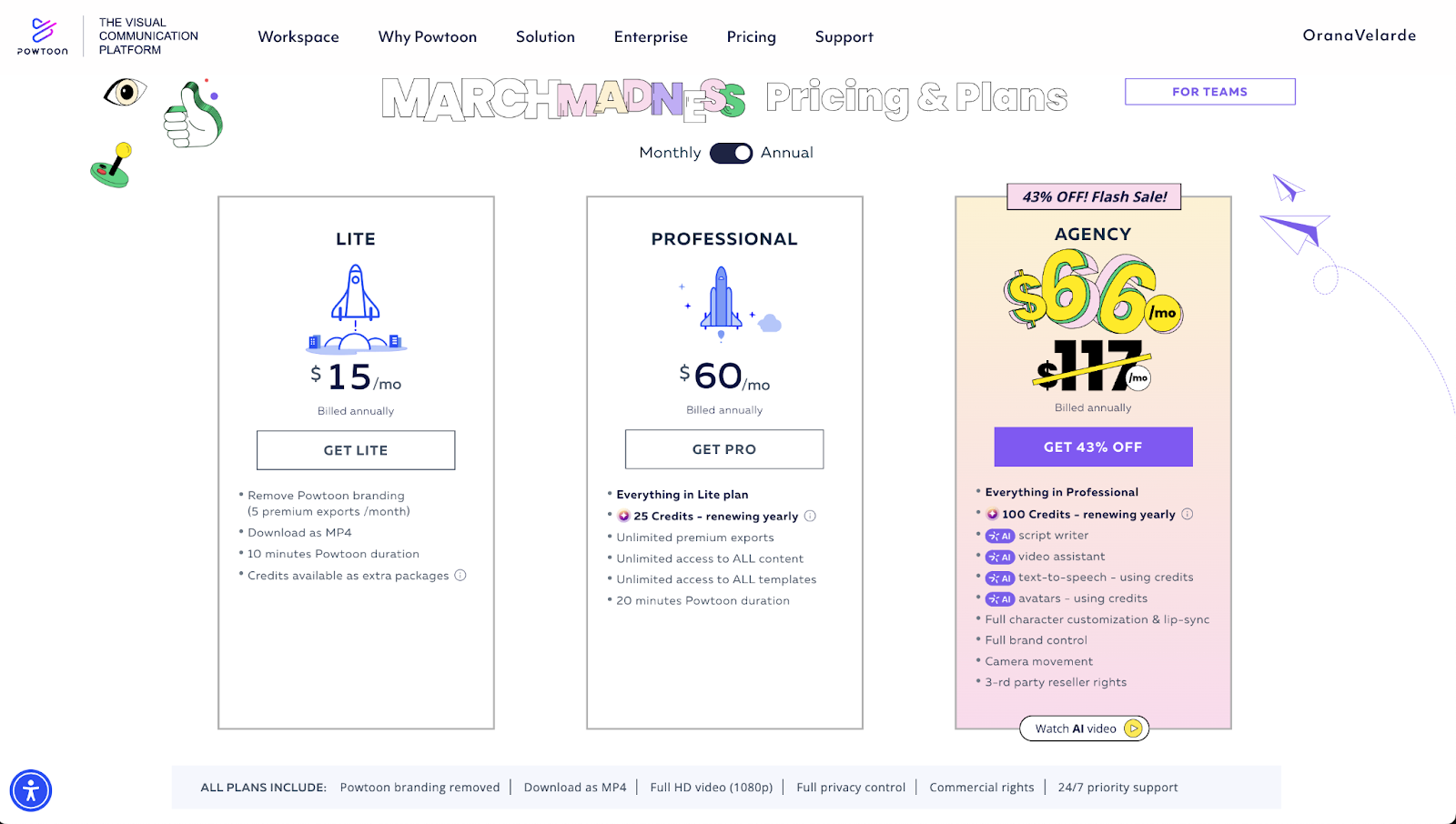 video presentation software - powtoon pricing