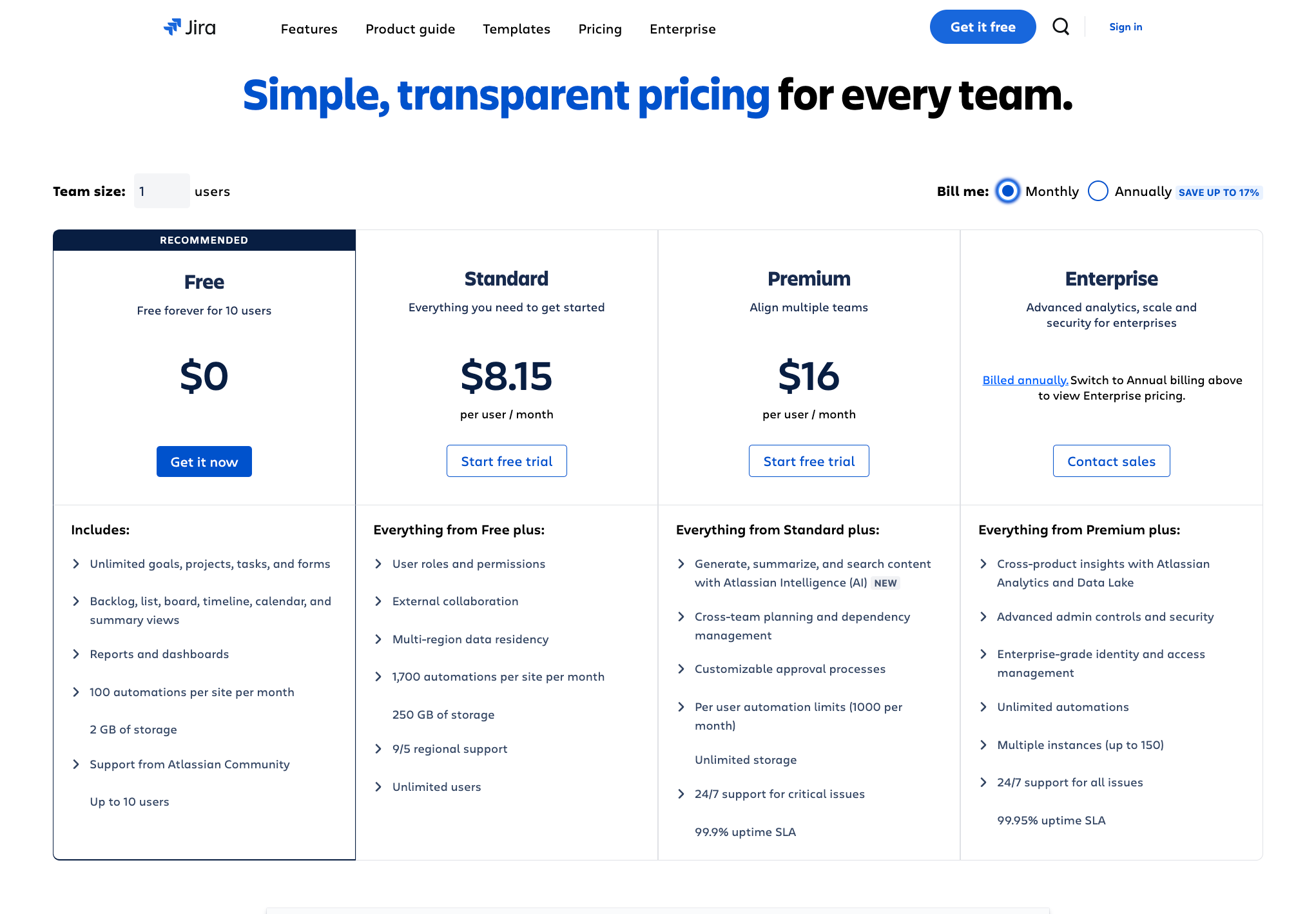 airtable alternatives - Jira pricing