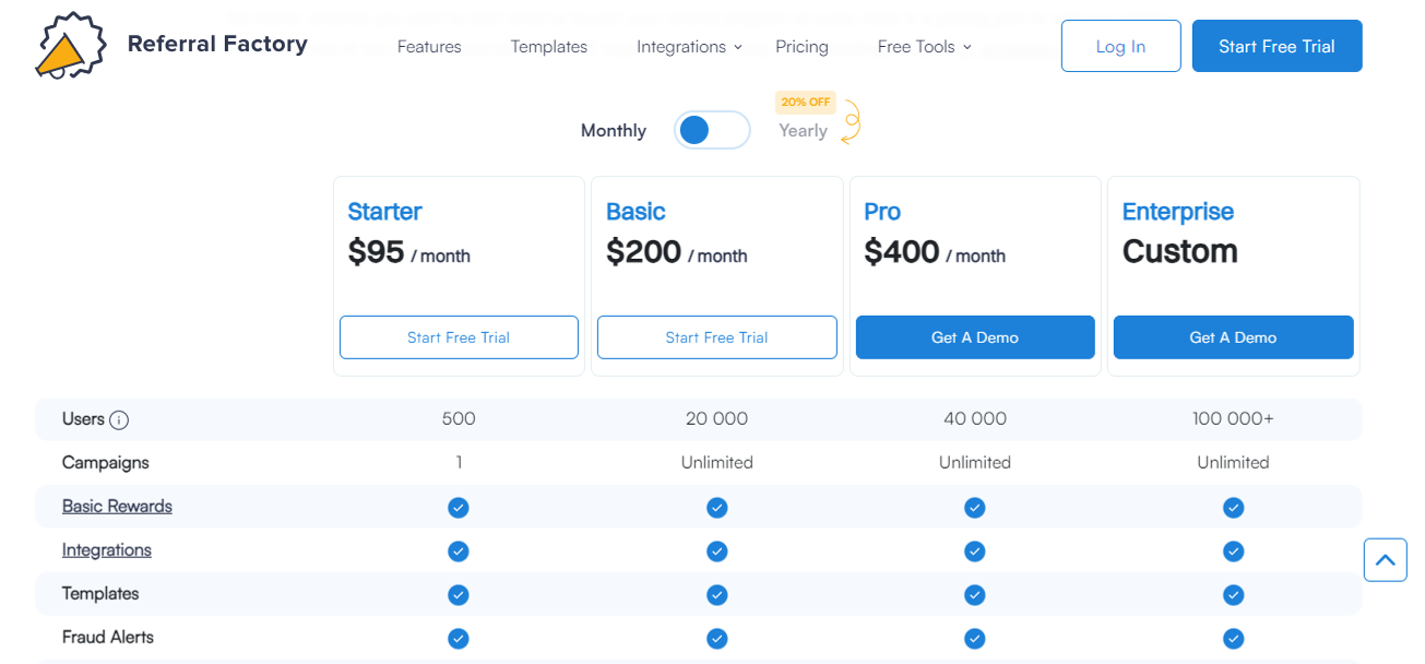 referral factory customer success tool pricing 