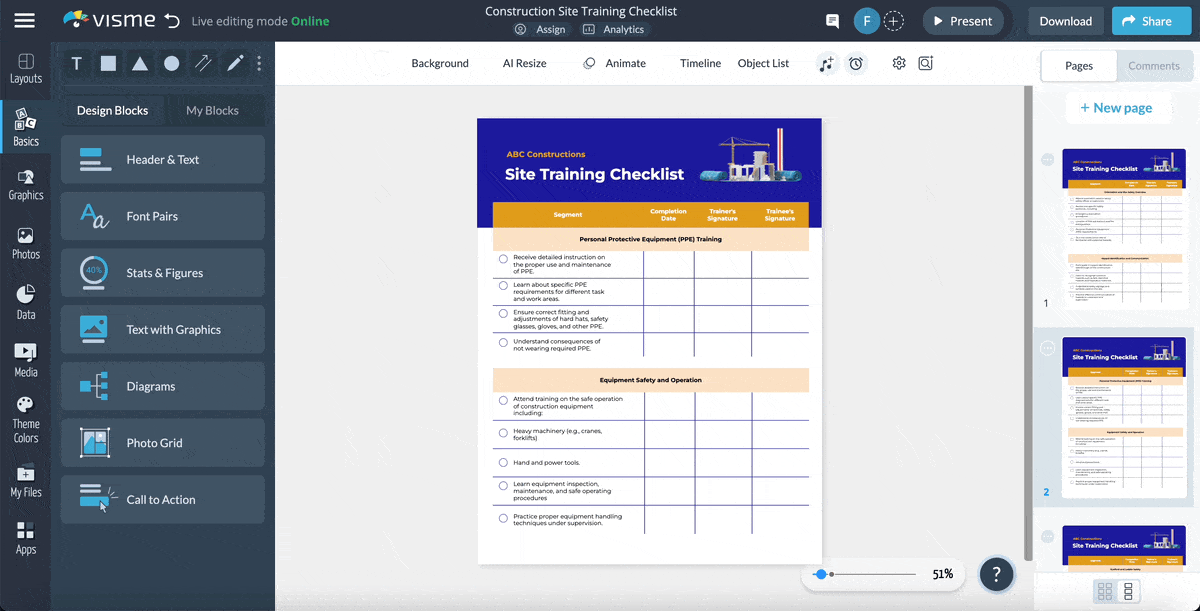 training checklist template - how to colllaborate with team mates in Visme
