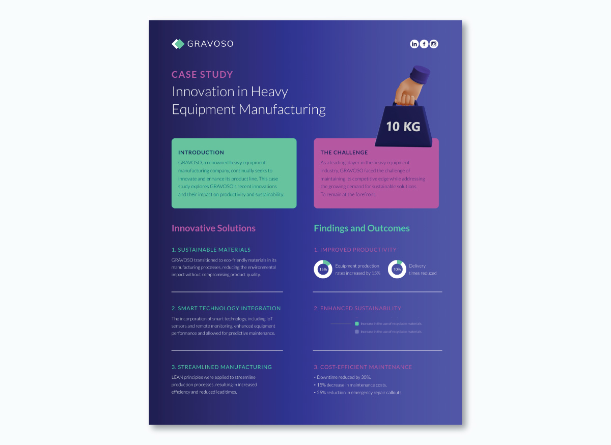 how to write a case study - an image of an heavy equipment one pager case study template made with Visme