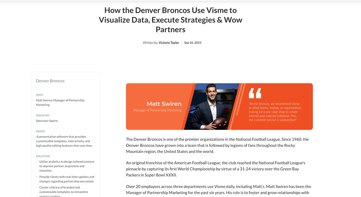 how to write a case study - Visme and Denver Broncos 