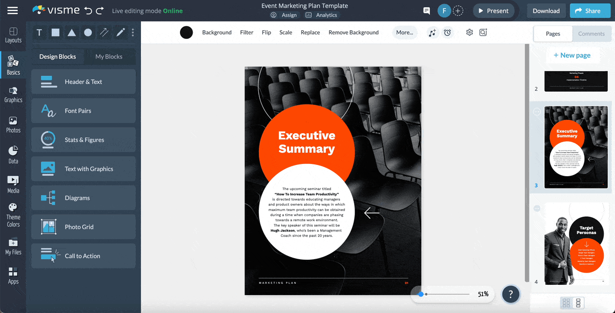 executive summary template - use Visme's AI text generator to write executive summaries