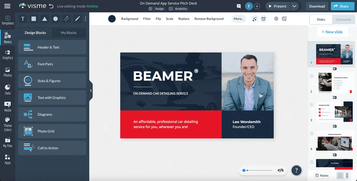pitch deck templates - How to use the Visme presenter studio
