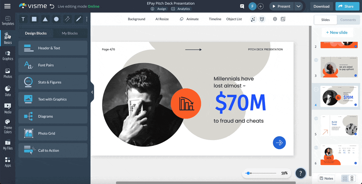 Pitch deck template - how to use the collaboration and workflow tool to assign slides