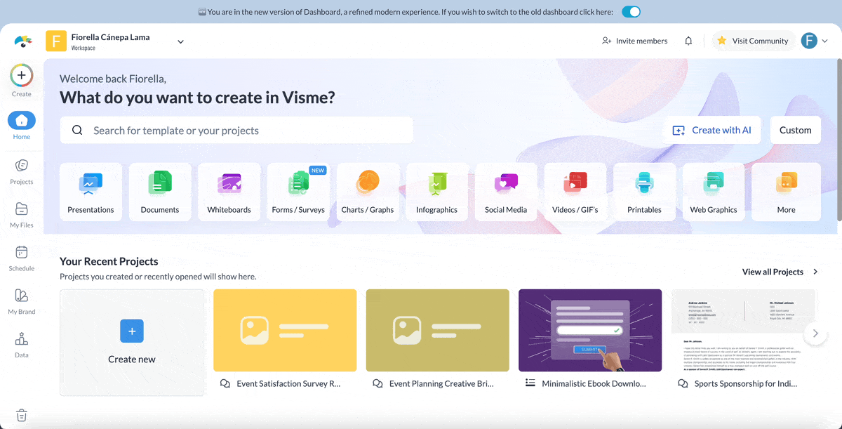 event planning templates - a GIF of how to choose templates in Visme