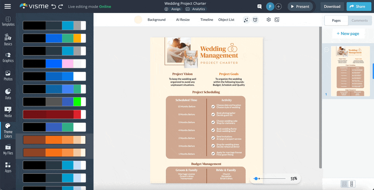 event planning templates - a GIF of how to download and share your event templates in Visme